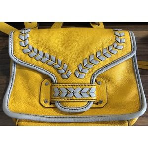 Oryany Reilly Leather Crossbody Bag Sun Yellow Contrast Chevron Stitching NY